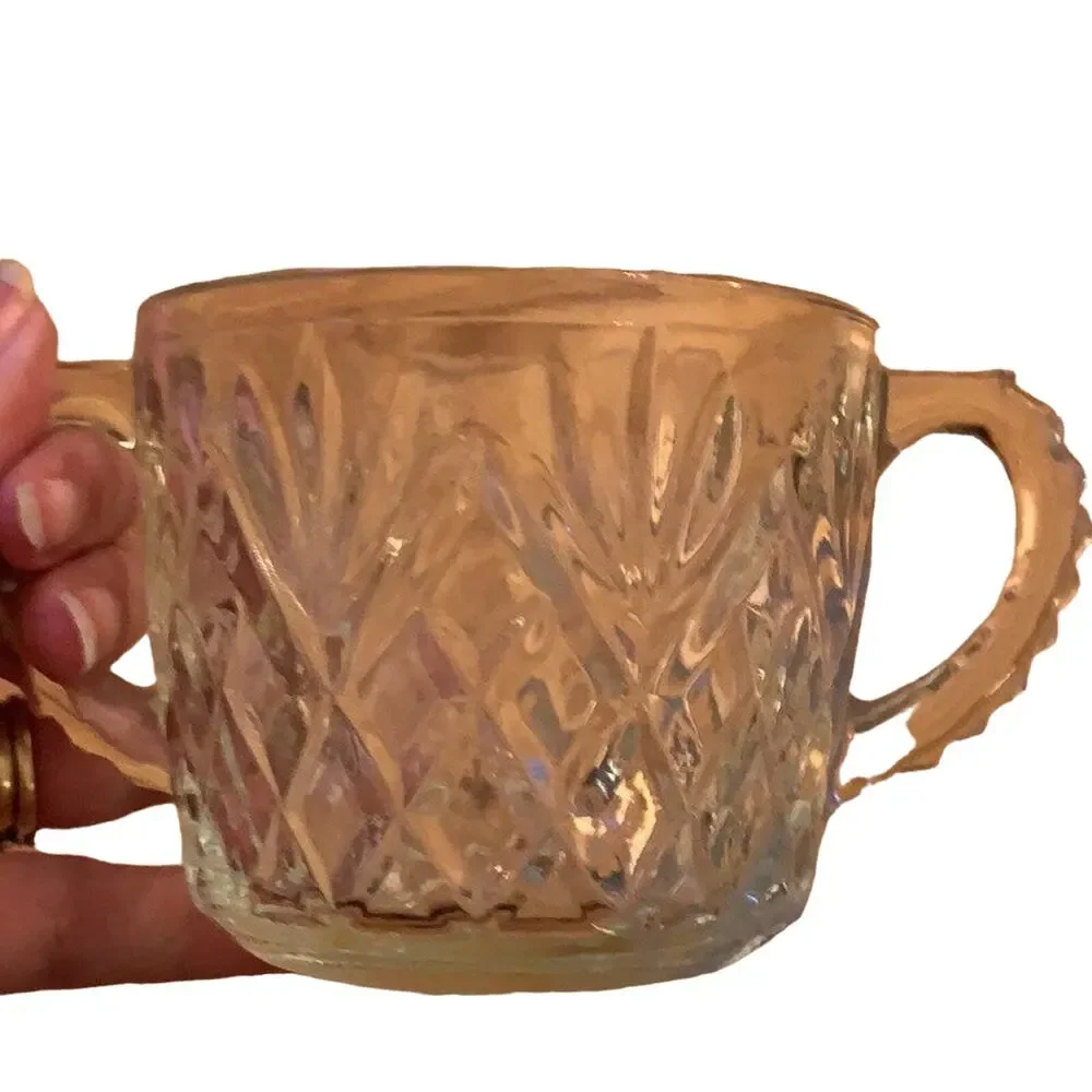 Anchor Hocking double handled Open sugar bowl pressed glass pineapple pattern